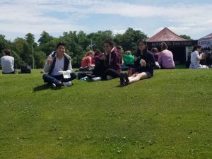 Image of University of Hawaii at Manoa Summer in Dublin, Ireland, students enjoying lunch on the UCD campus between classes.