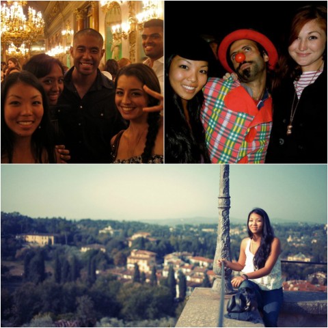 A collage of Emma posing with friends and at a scenic point in Florence.