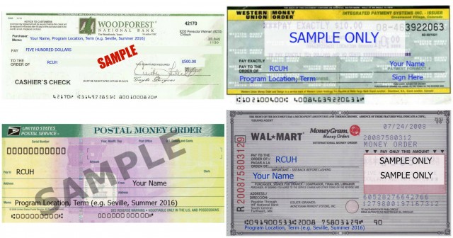 Money Order Cashier's Check samples