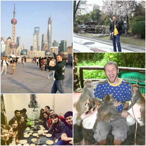 Marcus posing at various spots around Shanghai.